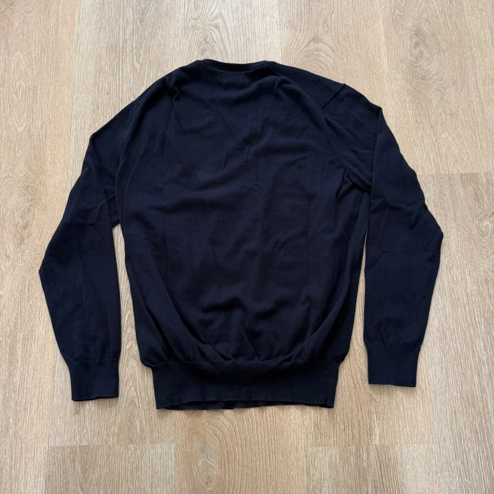 Polo Ralph Lauren Pima Cotton V-Neck Sweater Mens Large Navy Blue Red‎ Pony Logo